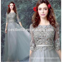 Grey Lace Elegant Floral Evening Party dress Evening Formal Dress